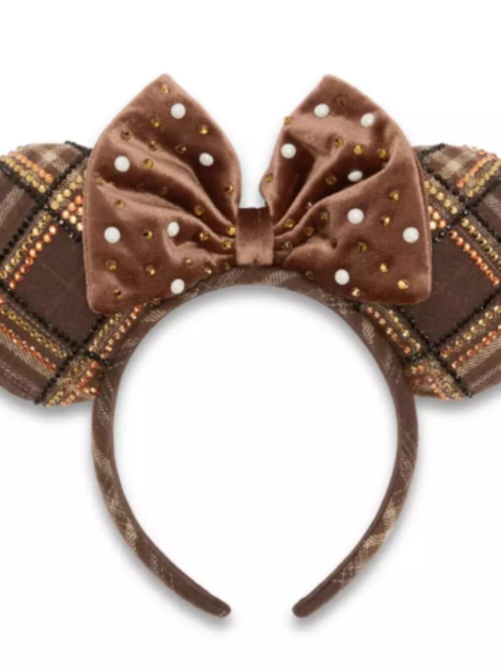 Disney Minnie Mouse Brown Plaid Ears Headband